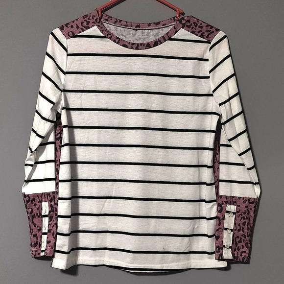 Small Striped & Pink Cheetah Print Blouse - Picture 1 of 6